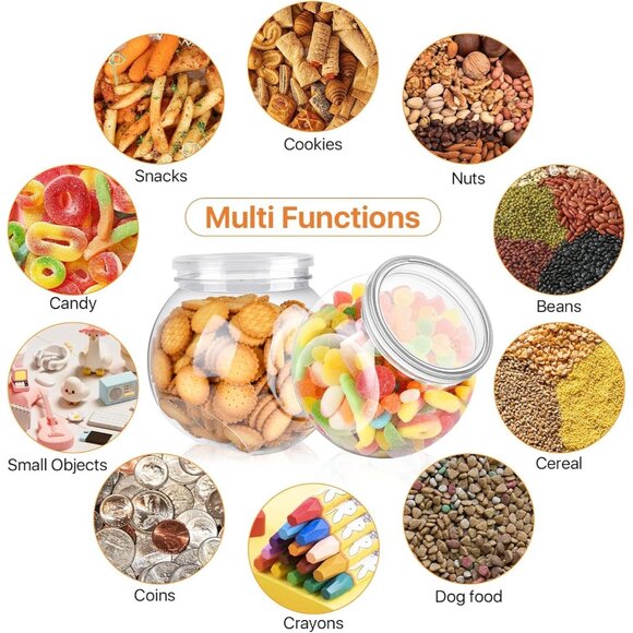 Party Time Set of 4 Plastic Rounded 47.60oz Candy Jars w/ Lids & Scoops Buffet - Picture 7 of 7